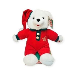 NEW Vintage Dandee Christmas Snowflake Teddy Bear Musical Box Plush Stuffed Red